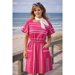 Vintage ESpecialty Yours New York Pink Striped Dress Sz 12-14 Cotton USA EUC